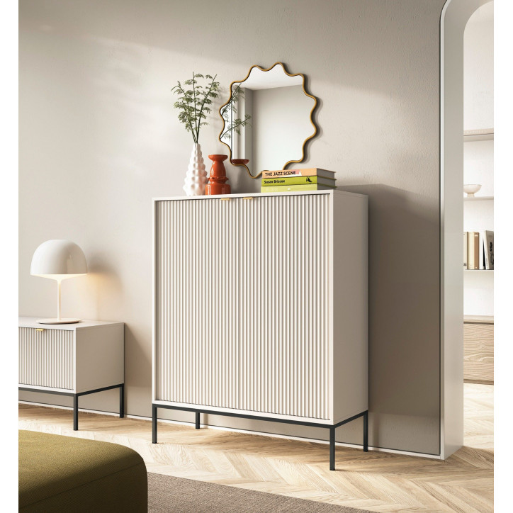 Sideboard 100 cm Visanna – Zweitürige Kommode mit Beinen & geriffelten Fronten