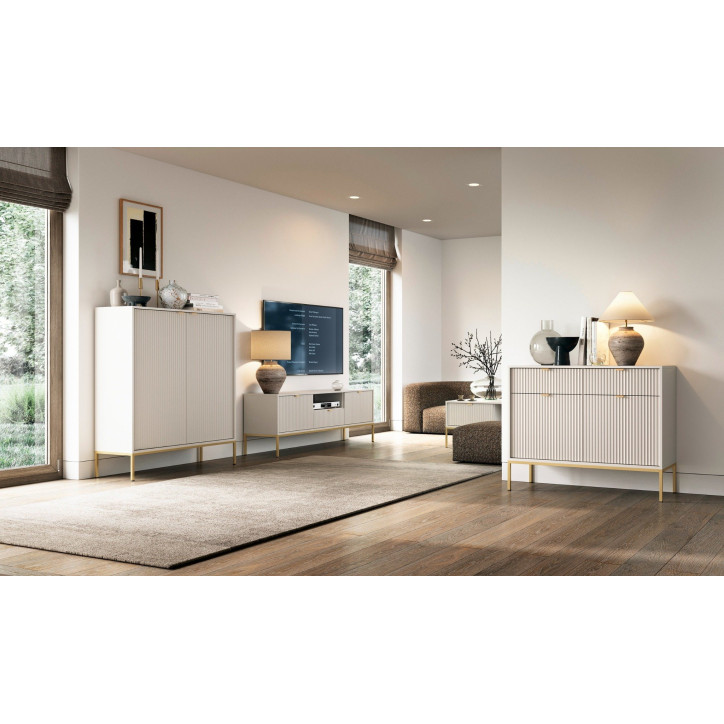 Sideboard 100 cm Visanna – Zweitürige Kommode mit Beinen & geriffelten Fronten