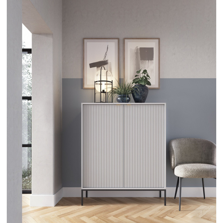 Sideboard 100 cm Visanna – Zweitürige Kommode mit Beinen & geriffelten Fronten