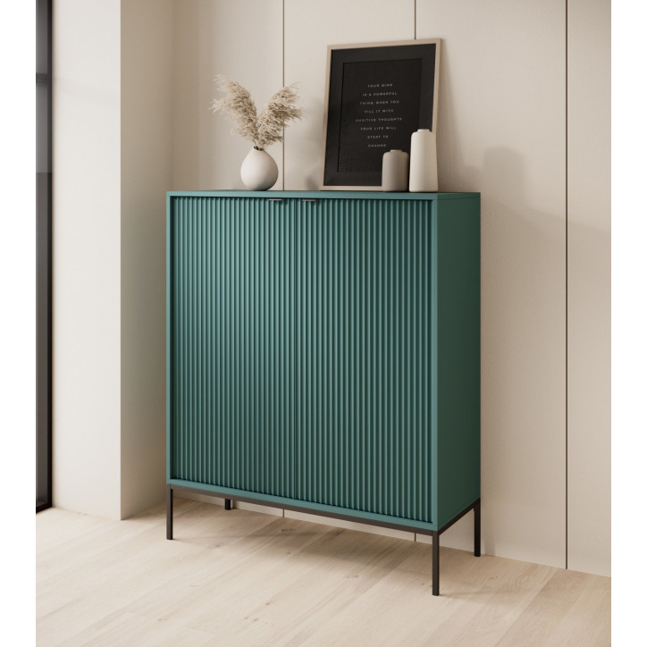 Sideboard 100 cm Visanna – Zweitürige Kommode mit Beinen & geriffelten Fronten