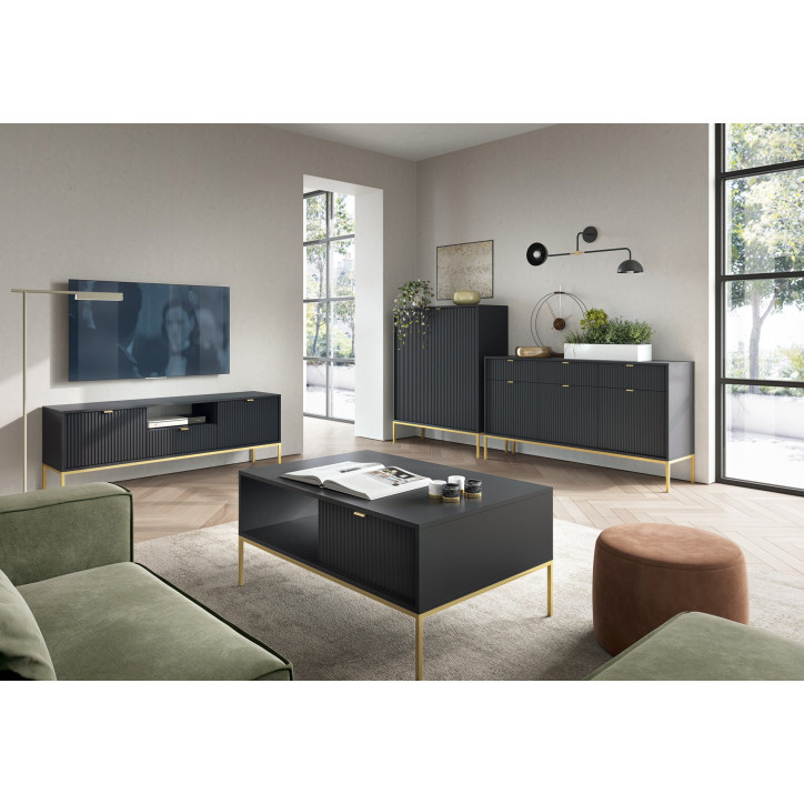 Sideboard 100 cm Visanna – Zweitürige Kommode mit Beinen & geriffelten Fronten