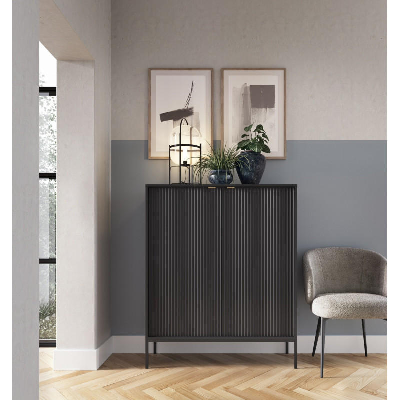 Sideboard 100 cm Visanna – Zweitürige Kommode mit Beinen & geriffelten Fronten