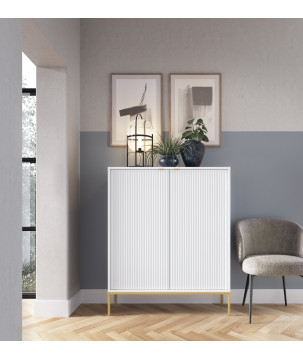 Sideboard 100 cm Visanna – Zweitürige Kommode mit Beinen & geriffelten Fronten