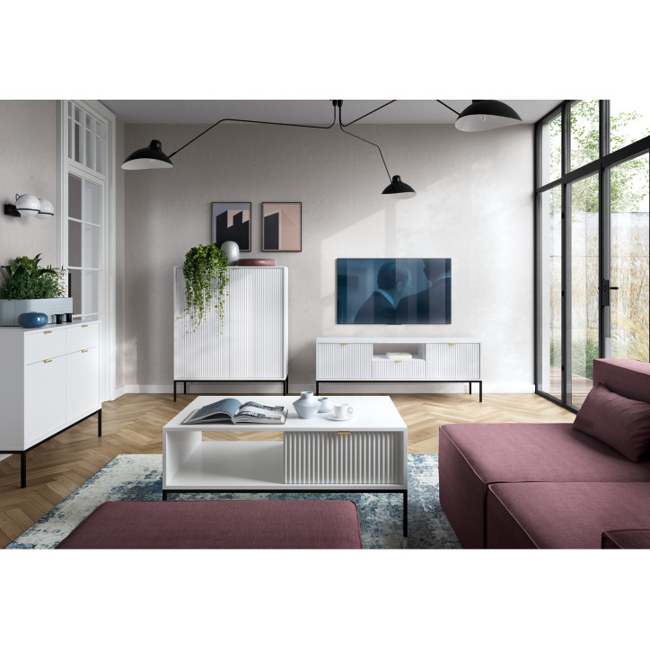 Sideboard 100 cm Visanna – Zweitürige Kommode mit Beinen & geriffelten Fronten