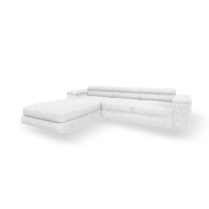 Ecksofa BONJOUR – Bouclé, Schlaffunktion, Bettkasten & Kopfstützen