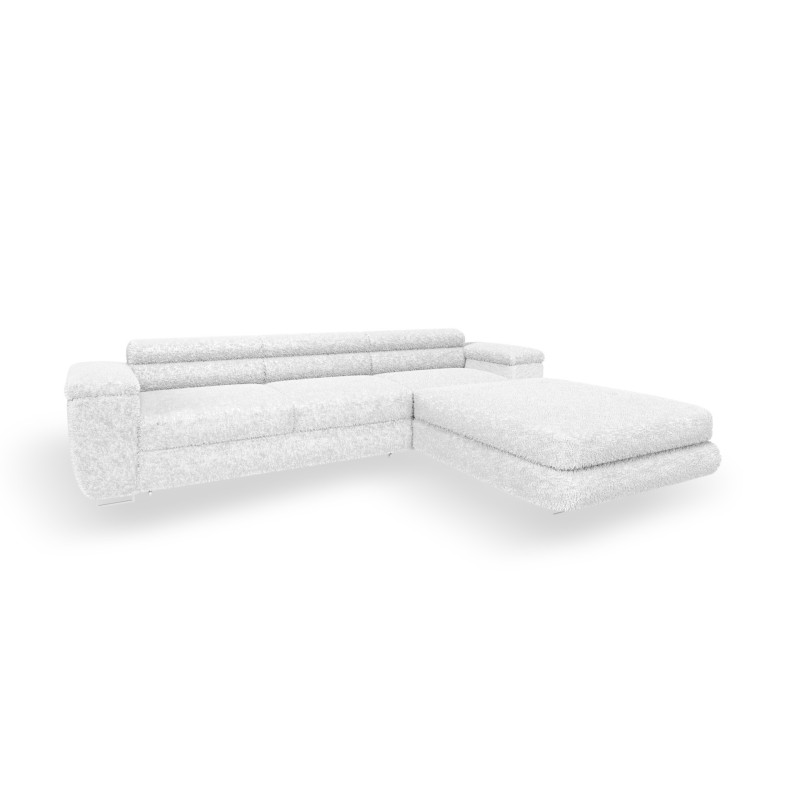 Ecksofa BONJOUR – Bouclé, Schlaffunktion, Bettkasten & Kopfstützen