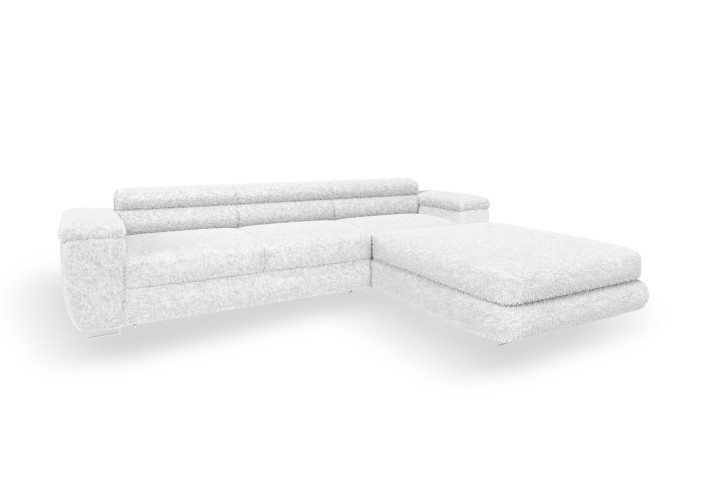 Ecksofa BONJOUR – Bouclé, Schlaffunktion, Bettkasten & Kopfstützen