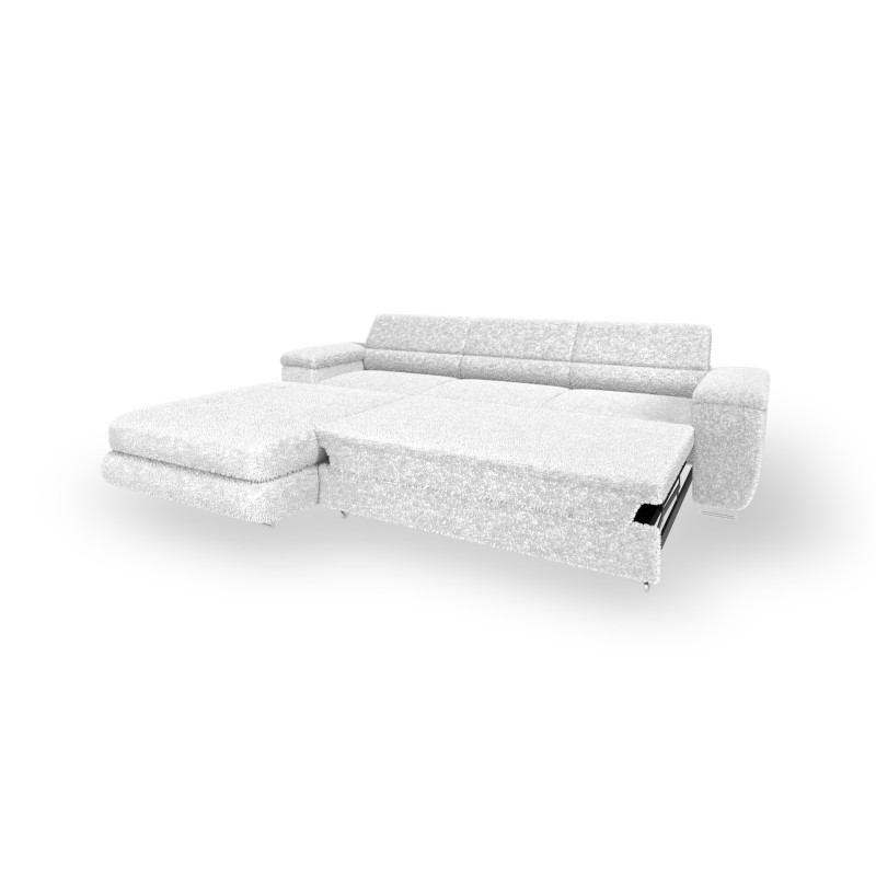 Ecksofa BONJOUR – Bouclé, Schlaffunktion, Bettkasten & Kopfstützen