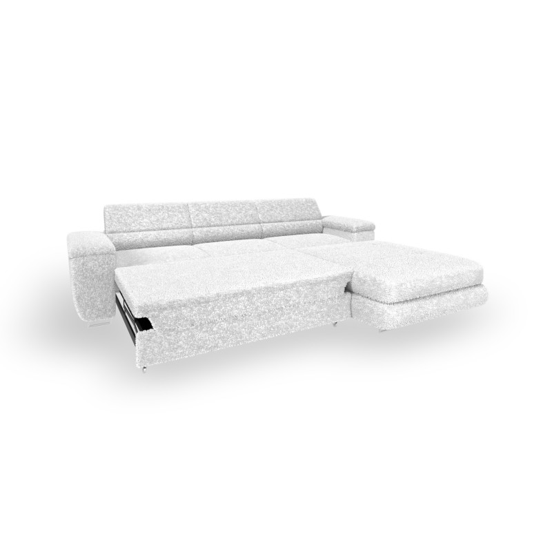 Ecksofa BONJOUR – Bouclé, Schlaffunktion, Bettkasten & Kopfstützen