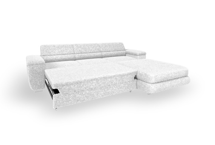 Ecksofa BONJOUR – Bouclé, Schlaffunktion, Bettkasten & Kopfstützen