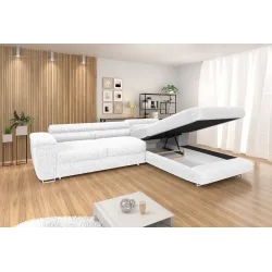 Ecksofa BONJOUR – Bouclé, Schlaffunktion, Bettkasten & Kopfstützen