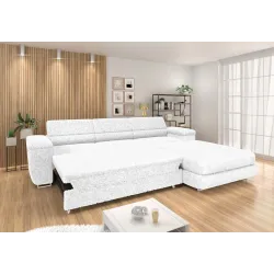Ecksofa BONJOUR – Bouclé, Schlaffunktion, Bettkasten & Kopfstützen