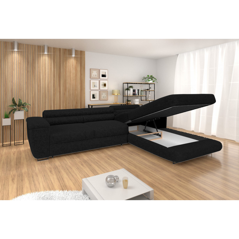 Ecksofa BONJOUR – Bouclé, Schlaffunktion, Bettkasten & Kopfstützen