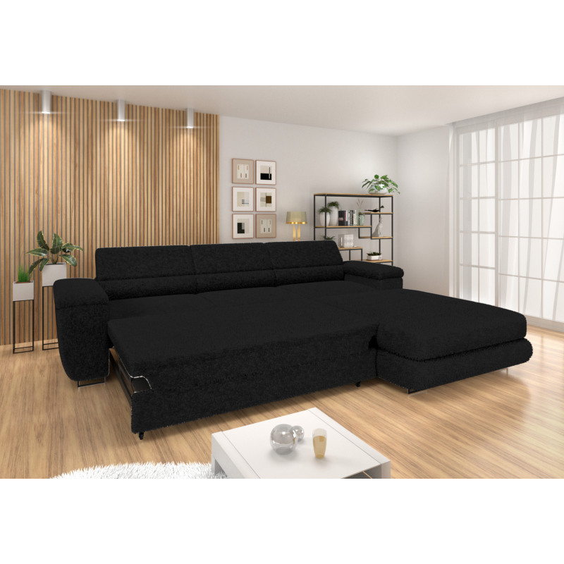 Ecksofa BONJOUR – Bouclé, Schlaffunktion, Bettkasten & Kopfstützen