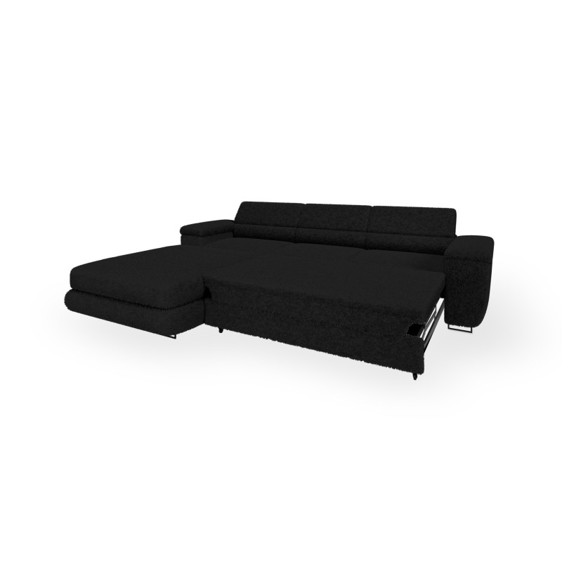 Ecksofa BONJOUR – Bouclé, Schlaffunktion, Bettkasten & Kopfstützen