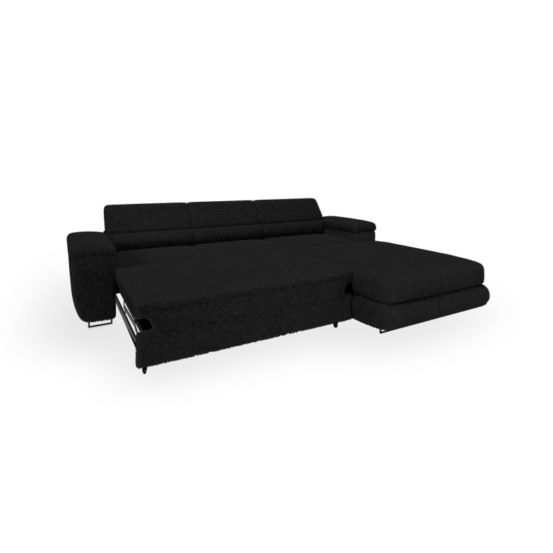 Ecksofa BONJOUR – Bouclé, Schlaffunktion, Bettkasten & Kopfstützen