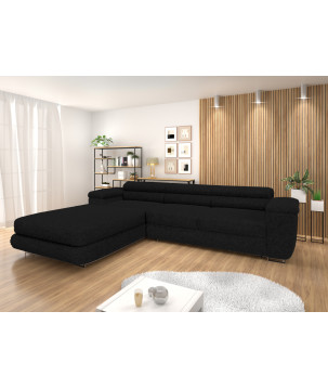Ecksofa BONJOUR – Bouclé, Schlaffunktion, Bettkasten & Kopfstützen