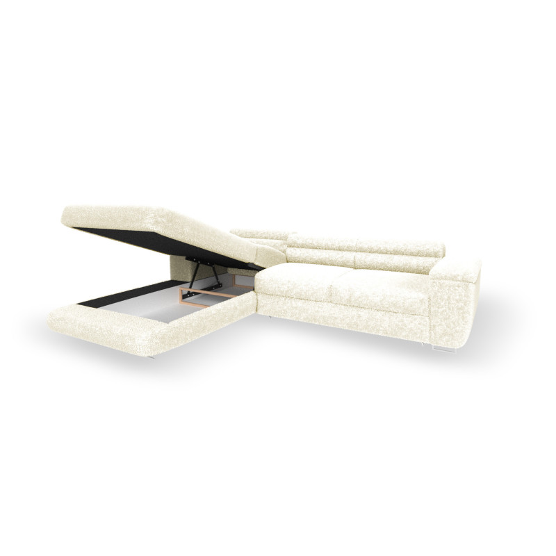 Ecksofa BONJOUR – Bouclé, Schlaffunktion, Bettkasten & Kopfstützen