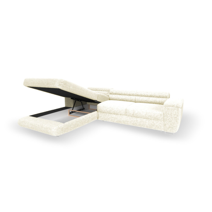 Ecksofa BONJOUR – Bouclé, Schlaffunktion, Bettkasten & Kopfstützen