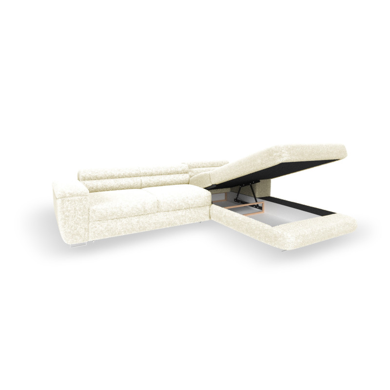 Ecksofa BONJOUR – Bouclé, Schlaffunktion, Bettkasten & Kopfstützen