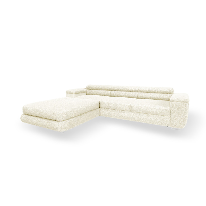 Ecksofa BONJOUR – Bouclé, Schlaffunktion, Bettkasten & Kopfstützen
