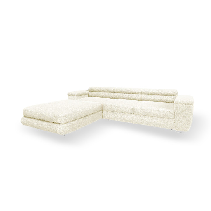 Ecksofa BONJOUR – Bouclé, Schlaffunktion, Bettkasten & Kopfstützen
