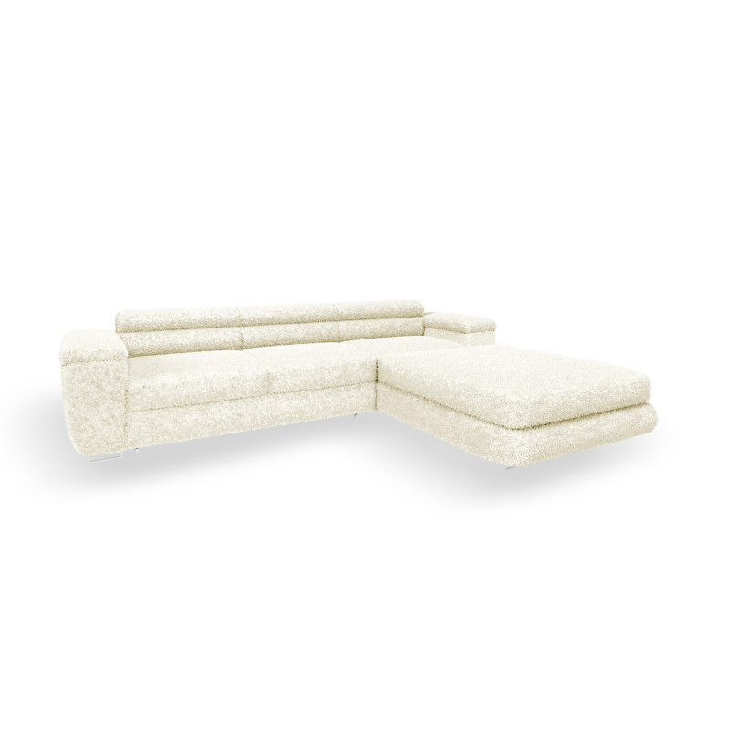 Ecksofa BONJOUR – Bouclé, Schlaffunktion, Bettkasten & Kopfstützen