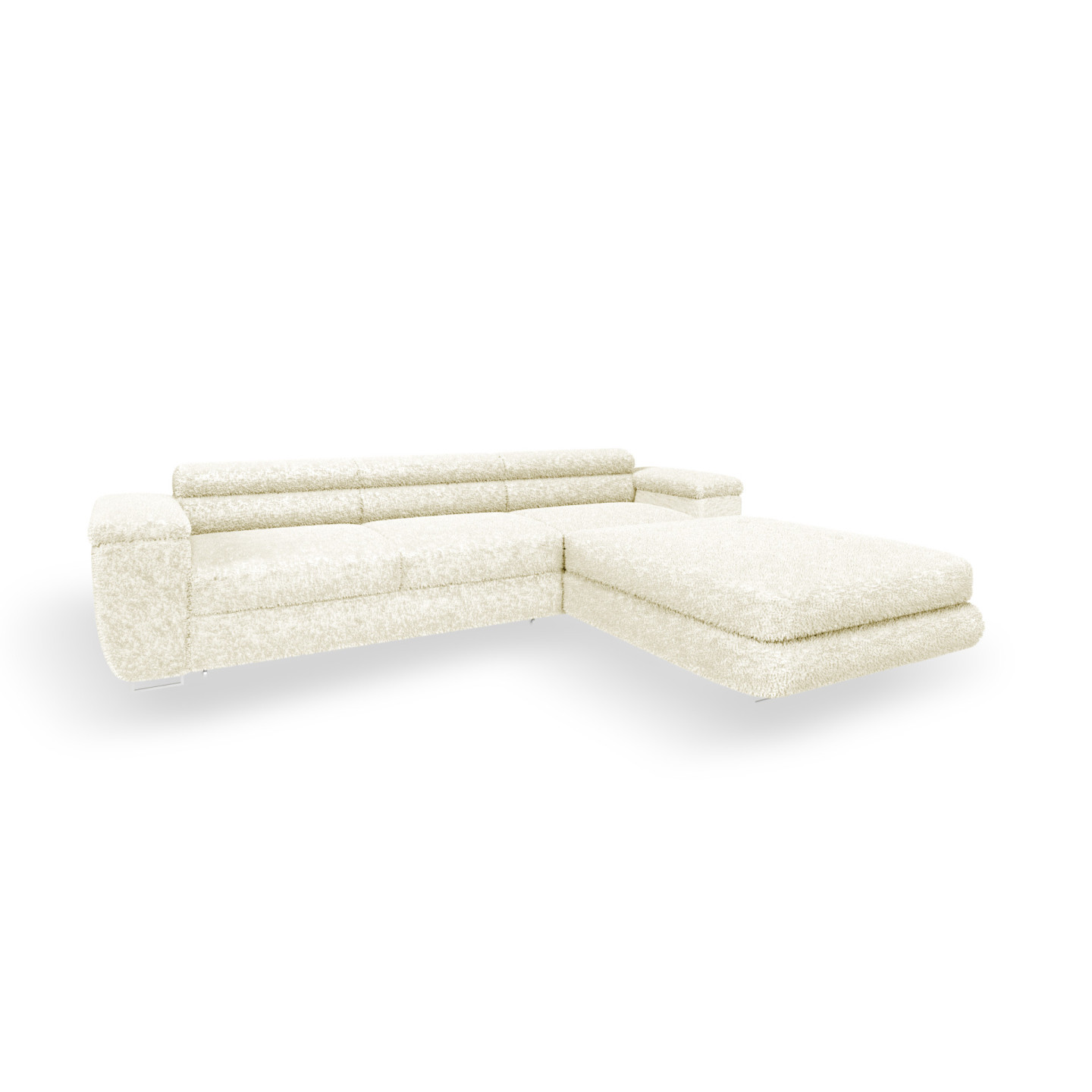 Ecksofa BONJOUR – Bouclé, Schlaffunktion, Bettkasten & Kopfstützen