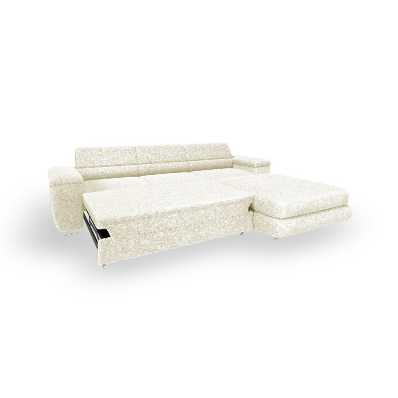 Ecksofa BONJOUR – Bouclé, Schlaffunktion, Bettkasten & Kopfstützen