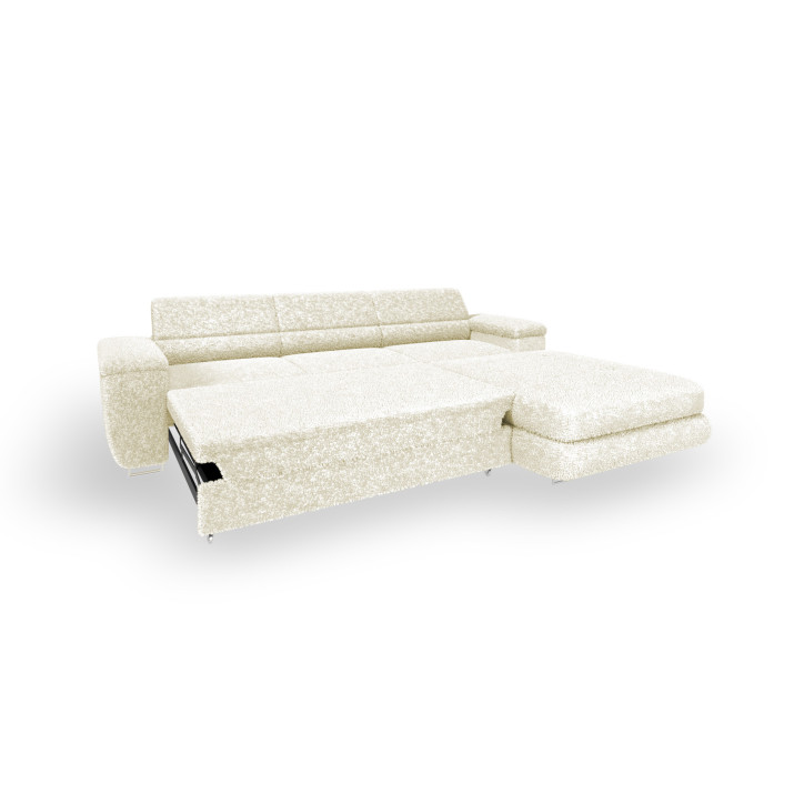 Ecksofa BONJOUR – Bouclé, Schlaffunktion, Bettkasten & Kopfstützen