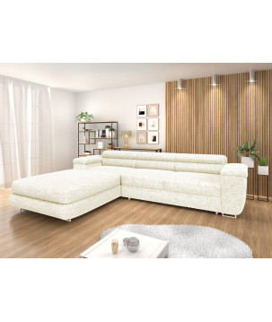 Ecksofa BONJOUR – Bouclé, Schlaffunktion, Bettkasten & Kopfstützen