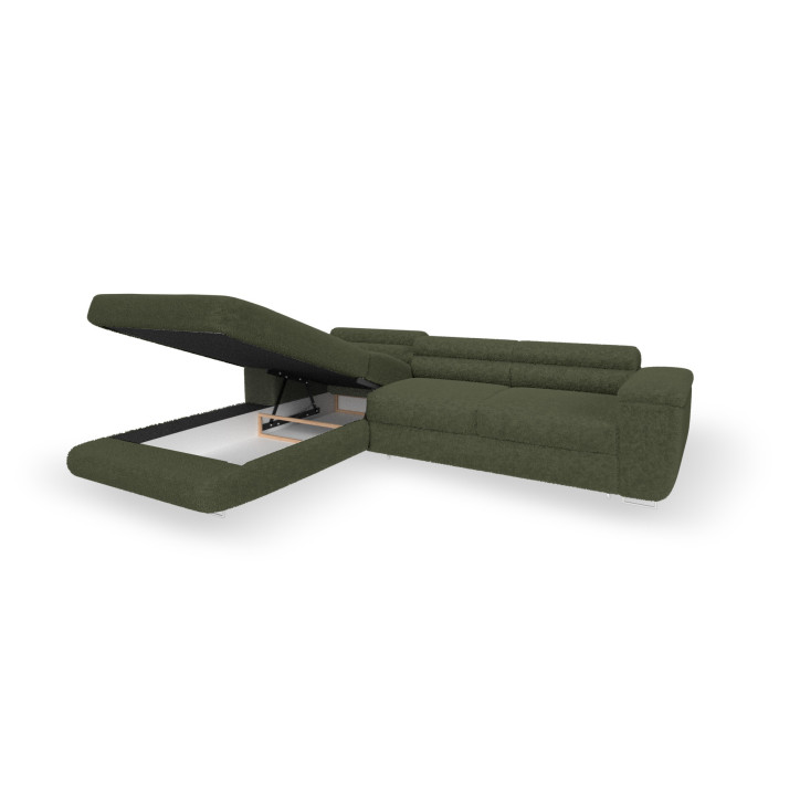 Ecksofa BONJOUR – Bouclé, Schlaffunktion, Bettkasten & Kopfstützen