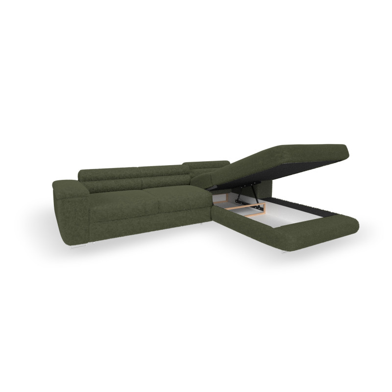 Ecksofa BONJOUR – Bouclé, Schlaffunktion, Bettkasten & Kopfstützen