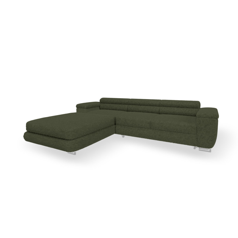 Ecksofa BONJOUR – Bouclé, Schlaffunktion, Bettkasten & Kopfstützen