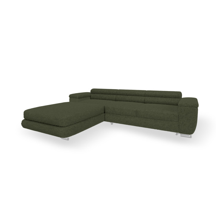 Ecksofa BONJOUR – Bouclé, Schlaffunktion, Bettkasten & Kopfstützen