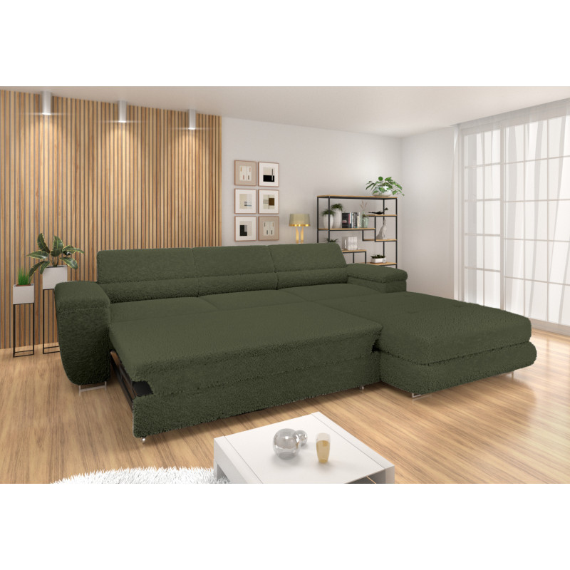 Ecksofa BONJOUR – Bouclé, Schlaffunktion, Bettkasten & Kopfstützen