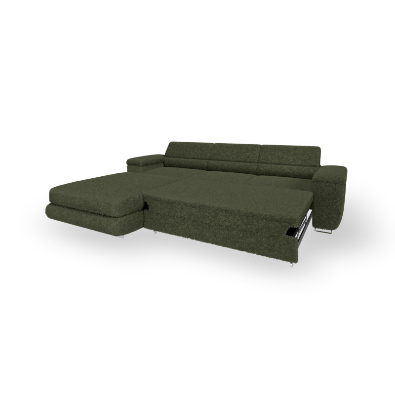 Ecksofa BONJOUR – Bouclé, Schlaffunktion, Bettkasten & Kopfstützen