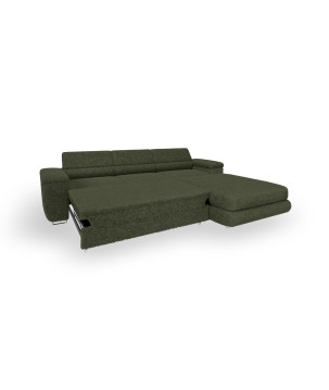 Ecksofa BONJOUR – Bouclé, Schlaffunktion, Bettkasten & Kopfstützen