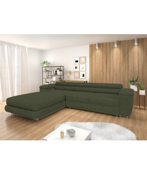 Ecksofa BONJOUR – Bouclé, Schlaffunktion, Bettkasten & Kopfstützen