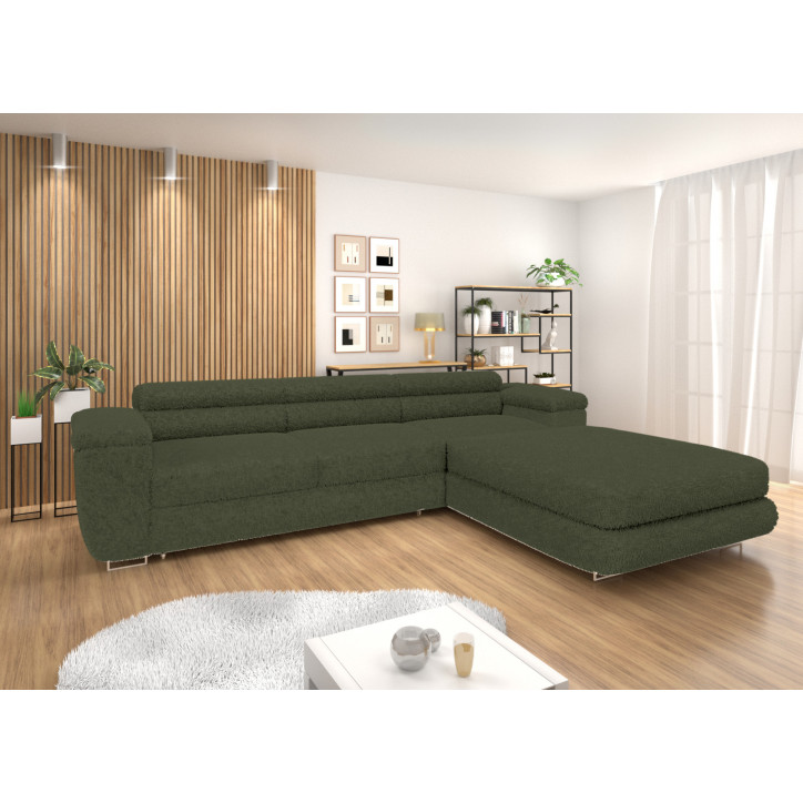 Ecksofa BONJOUR – Bouclé, Schlaffunktion, Bettkasten & Kopfstützen