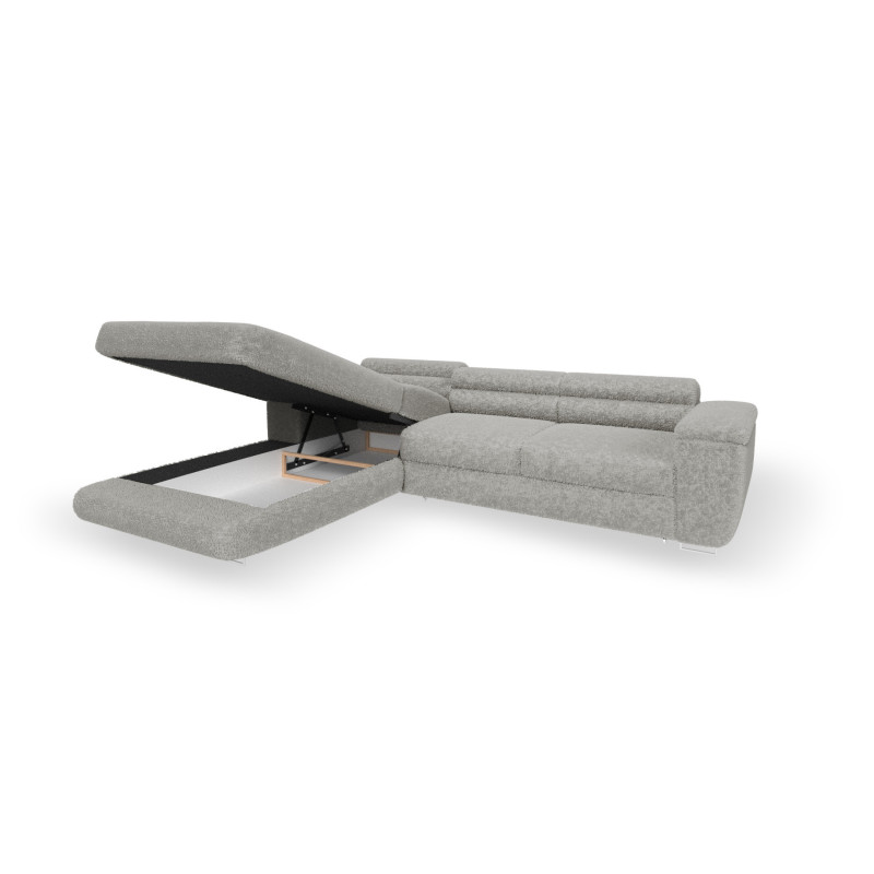 Ecksofa BONJOUR – Bouclé, Schlaffunktion, Bettkasten & Kopfstützen