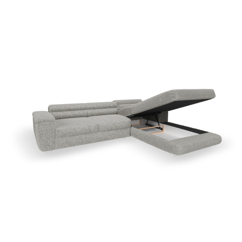 Ecksofa BONJOUR – Bouclé, Schlaffunktion, Bettkasten & Kopfstützen