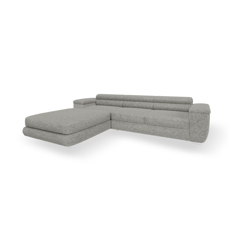 Ecksofa BONJOUR – Bouclé, Schlaffunktion, Bettkasten & Kopfstützen