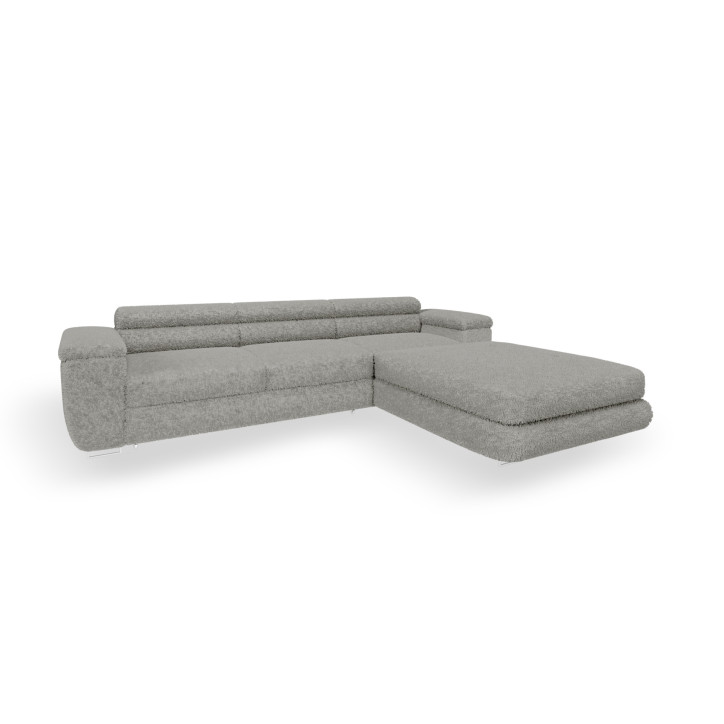 Ecksofa BONJOUR – Bouclé, Schlaffunktion, Bettkasten & Kopfstützen