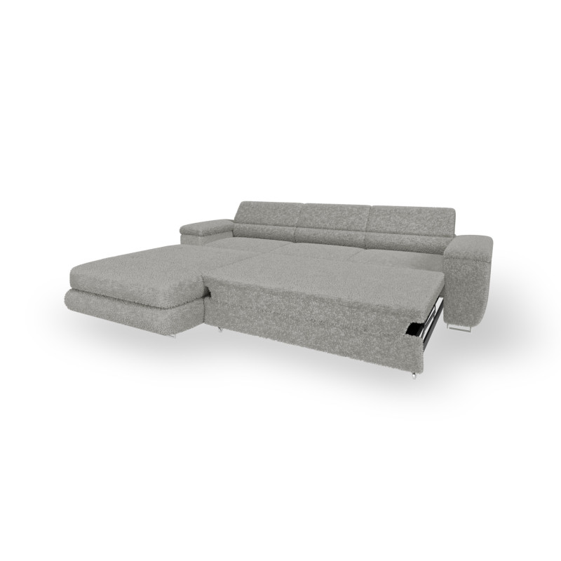 Ecksofa BONJOUR – Bouclé, Schlaffunktion, Bettkasten & Kopfstützen
