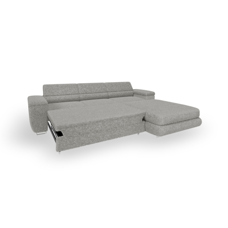 Ecksofa BONJOUR – Bouclé, Schlaffunktion, Bettkasten & Kopfstützen