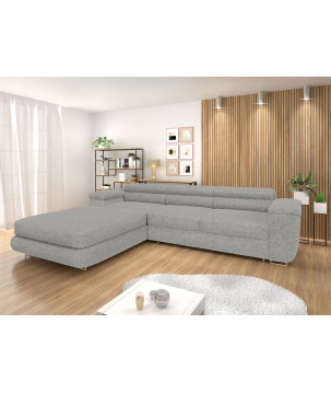 Ecksofa BONJOUR – Bouclé, Schlaffunktion, Bettkasten & Kopfstützen