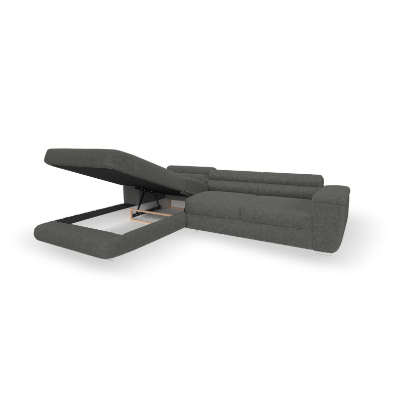 Ecksofa BONJOUR – Bouclé, Schlaffunktion, Bettkasten & Kopfstützen