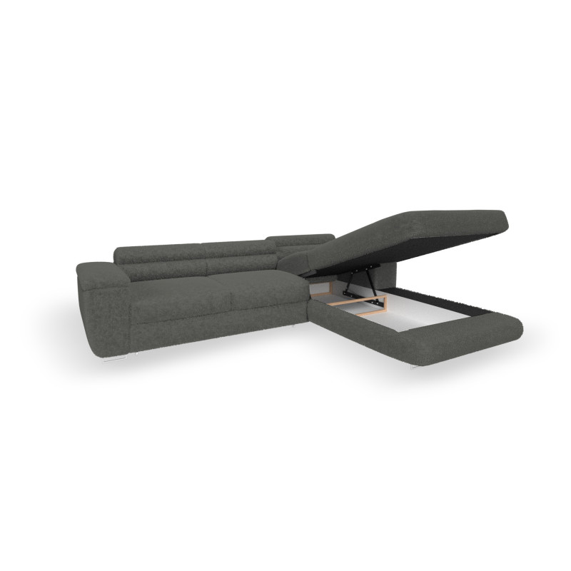 Ecksofa BONJOUR – Bouclé, Schlaffunktion, Bettkasten & Kopfstützen