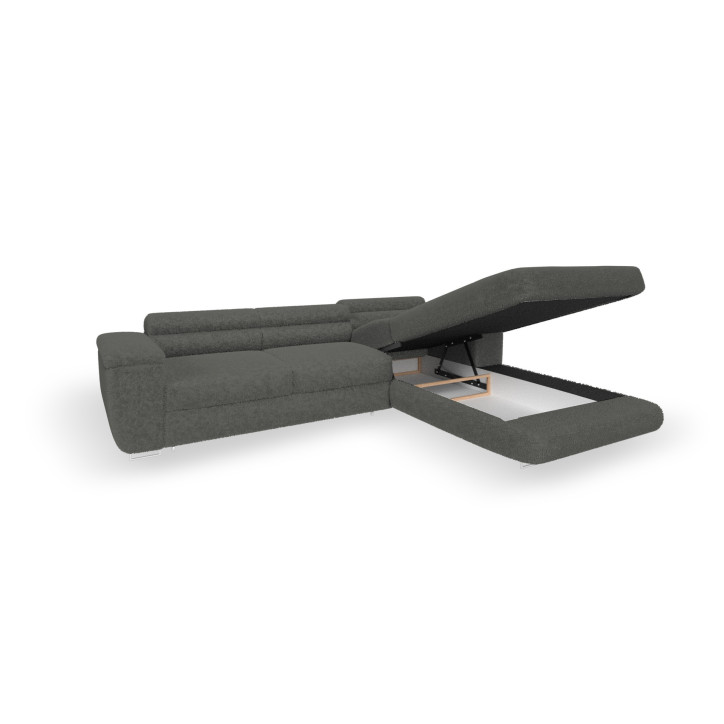 Ecksofa BONJOUR – Bouclé, Schlaffunktion, Bettkasten & Kopfstützen